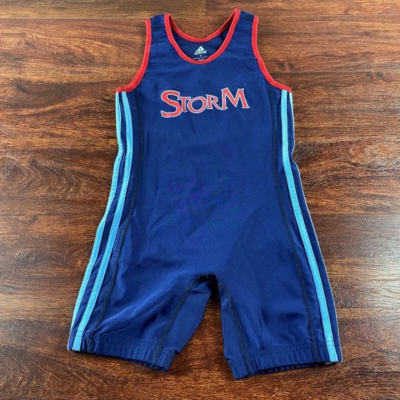 ADIDAS Graphic Round Neck Sleeveless Blue One Piece Swimwear Women's Size Small